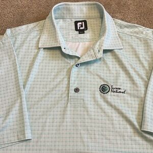 FootJoy Men's Light Blue Grid Polo with Dark Blue Logo